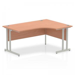 Impulse 1600mm Right Crescent Office Desk Beech Top Silver Cantilever