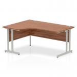 Impulse 1600mm Left Crescent Office Desk Walnut Top Silver Cantilever Leg I000343