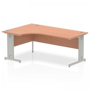Impulse 1800mm Left Crescent Office Desk Beech Top Silver Cable