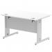 Impulse 1200 x 800mm Straight Office Desk White Top Silver Cable Managed Leg I000478