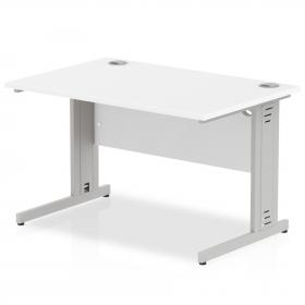 Impulse 1200 x 800mm Straight Office Desk White Top Silver Cable Managed Leg I000478