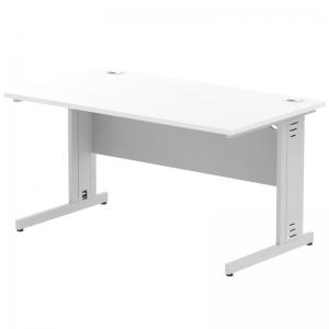 Impulse 1400 x 800mm Straight Office Desk White Top Silver Cable