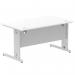 Impulse 1400 x 800mm Straight Office Desk White Top Silver Cable Managed Leg I000479