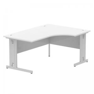 Impulse 1600mm Left Crescent Office Desk White Top Silver Cable