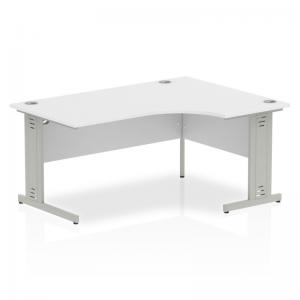 Impulse 1600mm Right Crescent Office Desk White Top Silver Cable