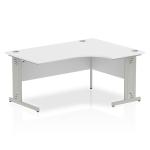Impulse 1600mm Right Crescent Office Desk White Top Silver Cable Managed Leg I000492