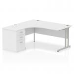 Impulse 1600mm Left Crescent Office Desk White Top Silver Cantilever Leg Workstation 600 Deep Desk High Pedestal I000538