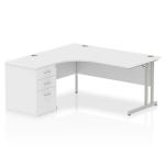 Impulse 1600mm Left Crescent Office Desk White Top Silver Cantilever Leg Workstation 600 Deep Desk High Pedestal I000538