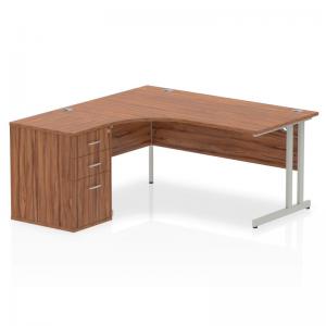 Impulse 1600mm Left Crescent Office Desk Walnut Top Silver Cantilever