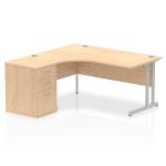 Impulse 1600mm Left Crescent Office Desk Maple Top Silver Cantilever Leg Workstation 600 Deep Desk High Pedestal I000540