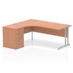 Impulse 1800mm Left Crescent Office Desk Beech Top Silver Cantilever Leg Workstation 600 Deep Desk High Pedestal I000541