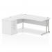 Impulse 1800mm Left Crescent Office Desk White Top Silver Cantilever Leg Workstation 600 Deep Desk High Pedestal I000542