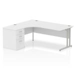 Impulse 1800mm Left Crescent Office Desk White Top Silver Cantilever Leg Workstation 600 Deep Desk High Pedestal I000542