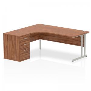 Impulse 1800mm Left Crescent Office Desk Walnut Top Silver Cantilever