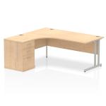 Impulse 1800mm Left Crescent Office Desk Maple Top Silver Cantilever Leg Workstation 600 Deep Desk High Pedestal I000544