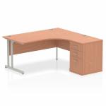 Impulse 1600mm Right Crescent Office Desk Beech Top Silver Cantilever Leg Workstation 600 Deep Desk High Pedestal I000549