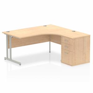 Impulse 1600mm Right Crescent Office Desk Maple Top Silver Cantilever