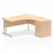 Impulse 1600mm Right Crescent Office Desk Maple Top Silver Cantilever Leg Workstation 600 Deep Desk High Pedestal I000552