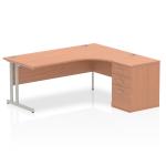 Impulse 1800mm Right Crescent Office Desk Beech Top Silver Cantilever Leg Workstation 600 Deep Desk High Pedestal I000553