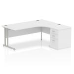 Impulse 1800mm Right Crescent Office Desk White Top Silver Cantilever Leg Workstation 600 Deep Desk High Pedestal I000554