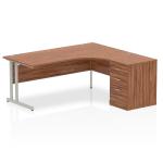 Impulse 1800mm Right Crescent Office Desk Walnut Top Silver Cantilever Leg Workstation 600 Deep Desk High Pedestal I000555