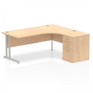 Impulse 1800mm Right Crescent Office Desk Maple Top Silver Cantilever