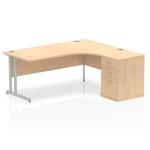 Impulse 1800mm Right Crescent Office Desk Maple Top Silver Cantilever Leg Workstation 600 Deep Desk High Pedestal I000556