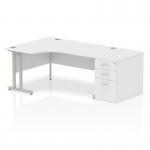 Impulse 1600mm Left Crescent Office Desk White Top Silver Cantilever Leg Workstation 800 Deep Desk High Pedestal I000562