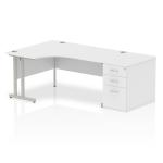 Impulse 1600mm Left Crescent Office Desk White Top Silver Cantilever Leg Workstation 800 Deep Desk High Pedestal I000562