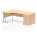 Impulse 1600mm Left Crescent Office Desk Maple Top Silver Cantilever Leg Workstation 800 Deep Desk High Pedestal I000564