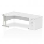 Impulse 1800mm Left Crescent Office Desk White Top Silver Cantilever Leg Workstation 800 Deep Desk High Pedestal I000566