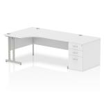 Impulse 1800mm Left Crescent Office Desk White Top Silver Cantilever Leg Workstation 800 Deep Desk High Pedestal I000566