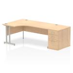 Impulse 1800mm Left Crescent Office Desk Maple Top Silver Cantilever Leg Workstation 800 Deep Desk High Pedestal I000568