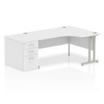 Impulse 1600mm Right Crescent Office Desk White Top Silver Cantilever Leg Workstation 800 Deep Desk High Pedestal I000574