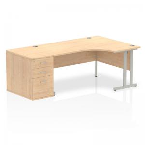 Impulse 1600mm Right Crescent Office Desk Maple Top Silver Cantilever