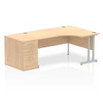 Impulse 1600mm Right Crescent Office Desk Maple Top Silver Cantilever Leg Workstation 800 Deep Desk High Pedestal I000576