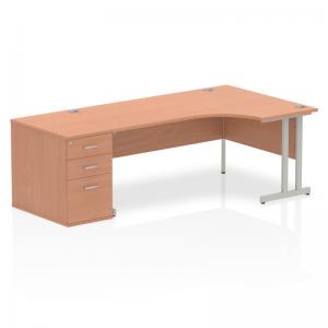 Impulse 1800mm Right Crescent Office Desk Beech Top Silver Cantilever