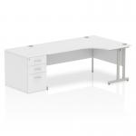 Impulse 1800mm Right Crescent Office Desk White Top Silver Cantilever Leg Workstation 800 Deep Desk High Pedestal I000578