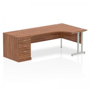 Impulse 1800mm Right Crescent Office Desk Walnut Top Silver Cantilever