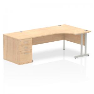 Impulse 1800mm Right Crescent Office Desk Maple Top Silver Cantilever