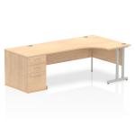 Impulse 1800mm Right Crescent Office Desk Maple Top Silver Cantilever Leg Workstation 800 Deep Desk High Pedestal I000580