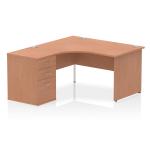 Impulse 1400mm Left Crescent Office Desk Beech Top Panel End Leg Workstation 600 Deep Desk High Pedestal I000581