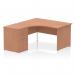 Impulse 1400mm Left Crescent Office Desk Beech Top Panel End Leg Workstation 600 Deep Desk High Pedestal I000581