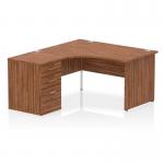 Impulse 1400mm Left Crescent Office Desk Walnut Top Panel End Leg Workstation 600 Deep Desk High Pedestal I000583