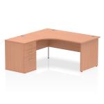 Impulse 1600mm Left Crescent Office Desk Beech Top Panel End Leg Workstation 600 Deep Desk High Pedestal I000585