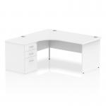 Impulse 1600mm Left Crescent Office Desk White Top Panel End Leg Workstation 600 Deep Desk High Pedestal I000586