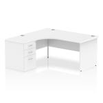 Impulse 1600mm Left Crescent Office Desk White Top Panel End Leg Workstation 600 Deep Desk High Pedestal I000586