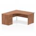 Impulse 1600mm Left Crescent Office Desk Walnut Top Panel End Leg Workstation 600 Deep Desk High Pedestal I000587