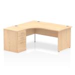 Impulse 1600mm Left Crescent Office Desk Maple Top Panel End Leg Workstation 600 Deep Desk High Pedestal I000588