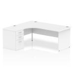 Impulse 1800mm Left Crescent Office Desk White Top Panel End Leg Workstation 600 Deep Desk High Pedestal I000590